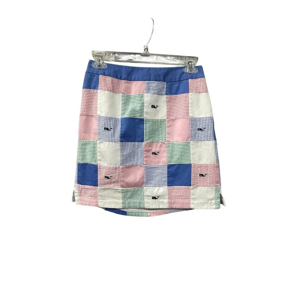 Vineyard Vines Patchwork Seersucker Skirt Women's Size 0 Whale Embroidered Mini